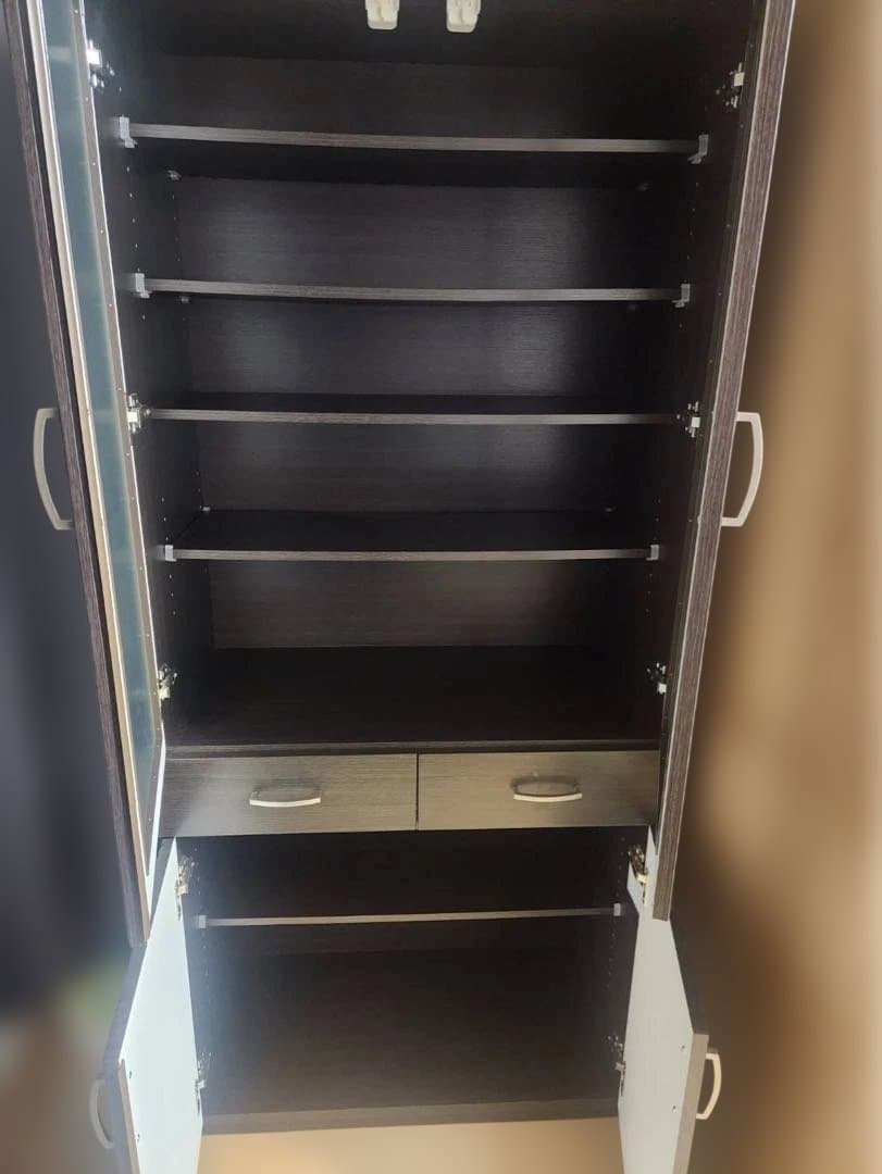 【美品】ニトリ　ダークブラウン食器棚 ガラス扉付き