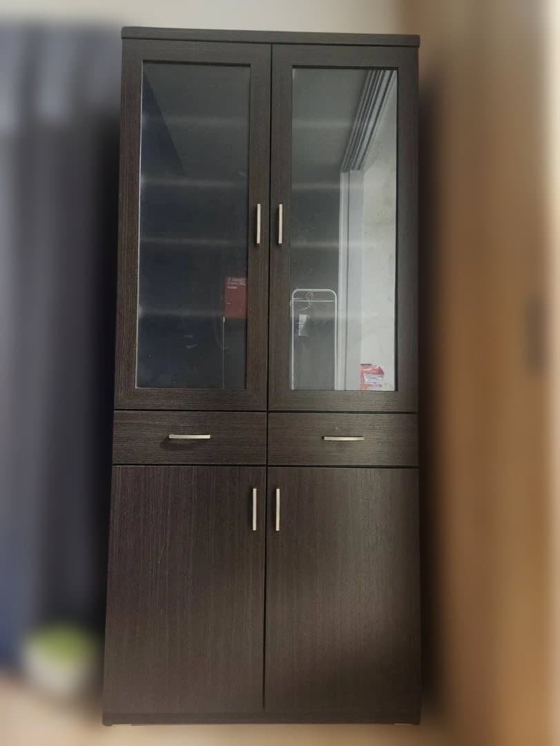 【美品】ニトリ　ダークブラウン食器棚 ガラス扉付き