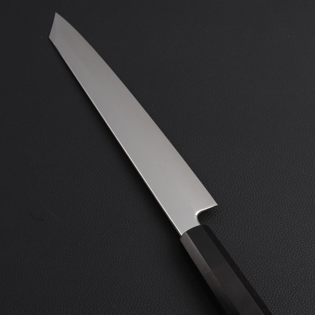 8743切付柳刃包丁9寸鏡面仕上げ刺身包丁 刃は究極の切れ味 黒檀黒水牛角八角柄