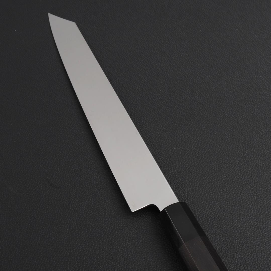 8743切付柳刃包丁9寸鏡面仕上げ刺身包丁 刃は究極の切れ味 黒檀黒水牛角八角柄