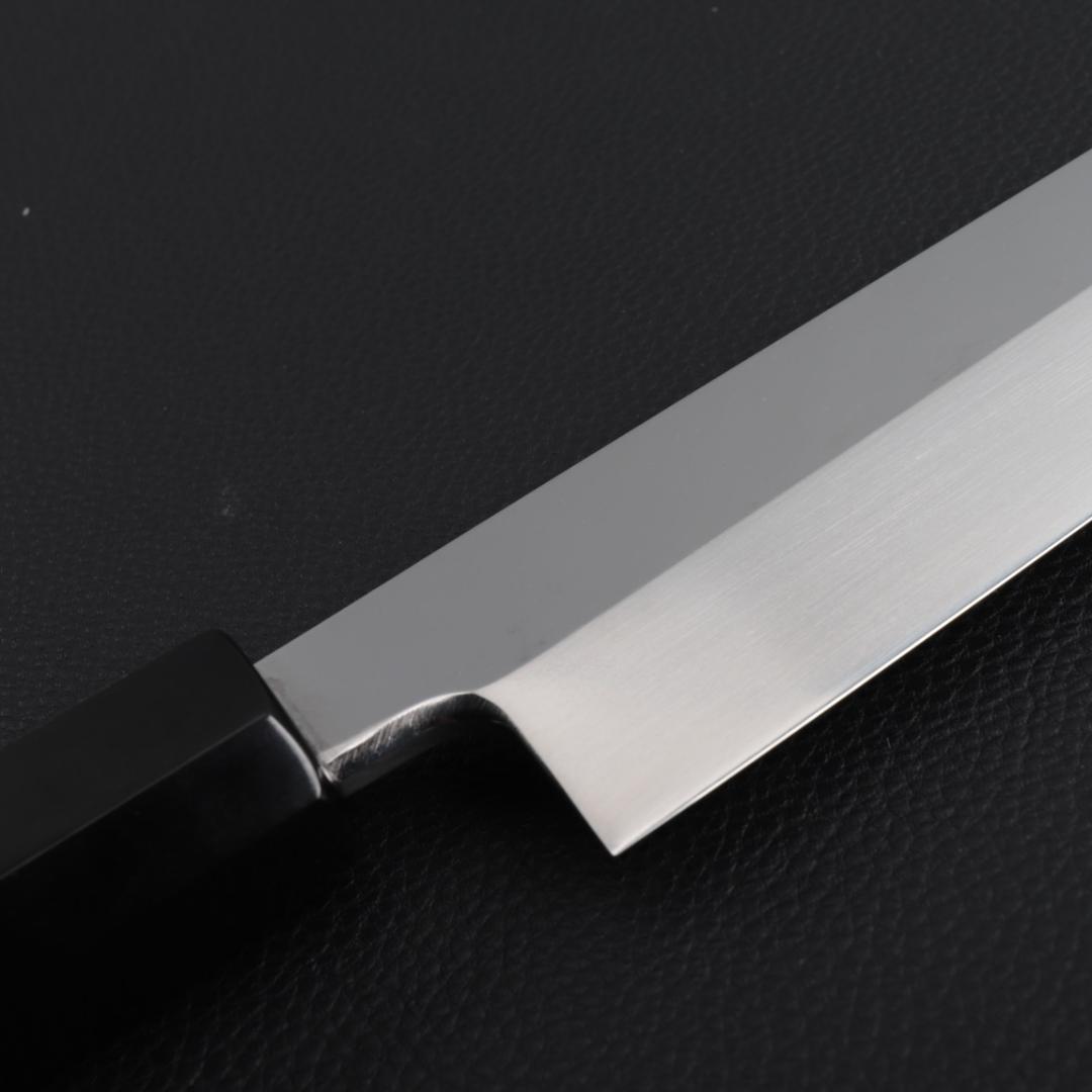 8743切付柳刃包丁9寸鏡面仕上げ刺身包丁 刃は究極の切れ味 黒檀黒水牛角八角柄