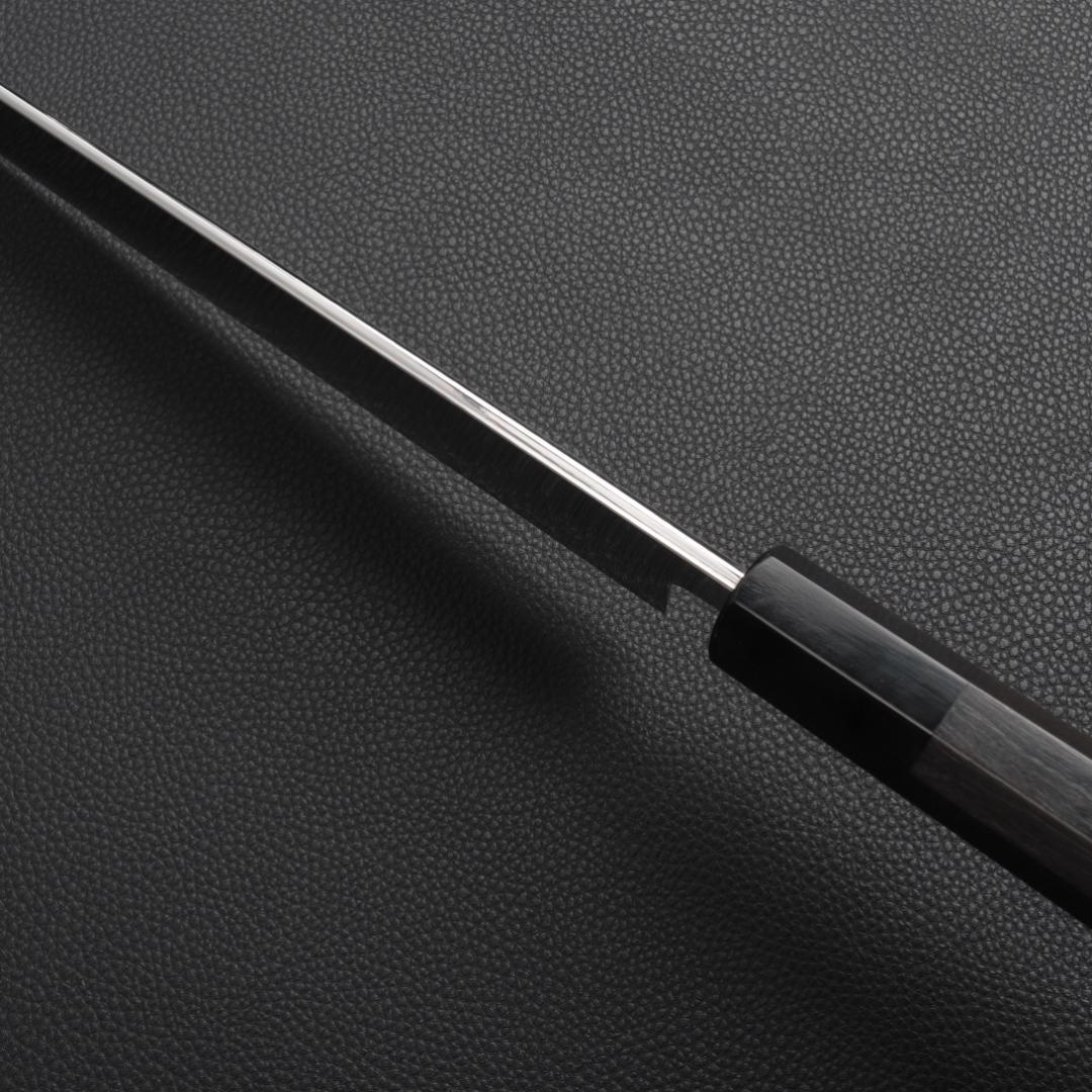 8743切付柳刃包丁9寸鏡面仕上げ刺身包丁 刃は究極の切れ味 黒檀黒水牛角八角柄