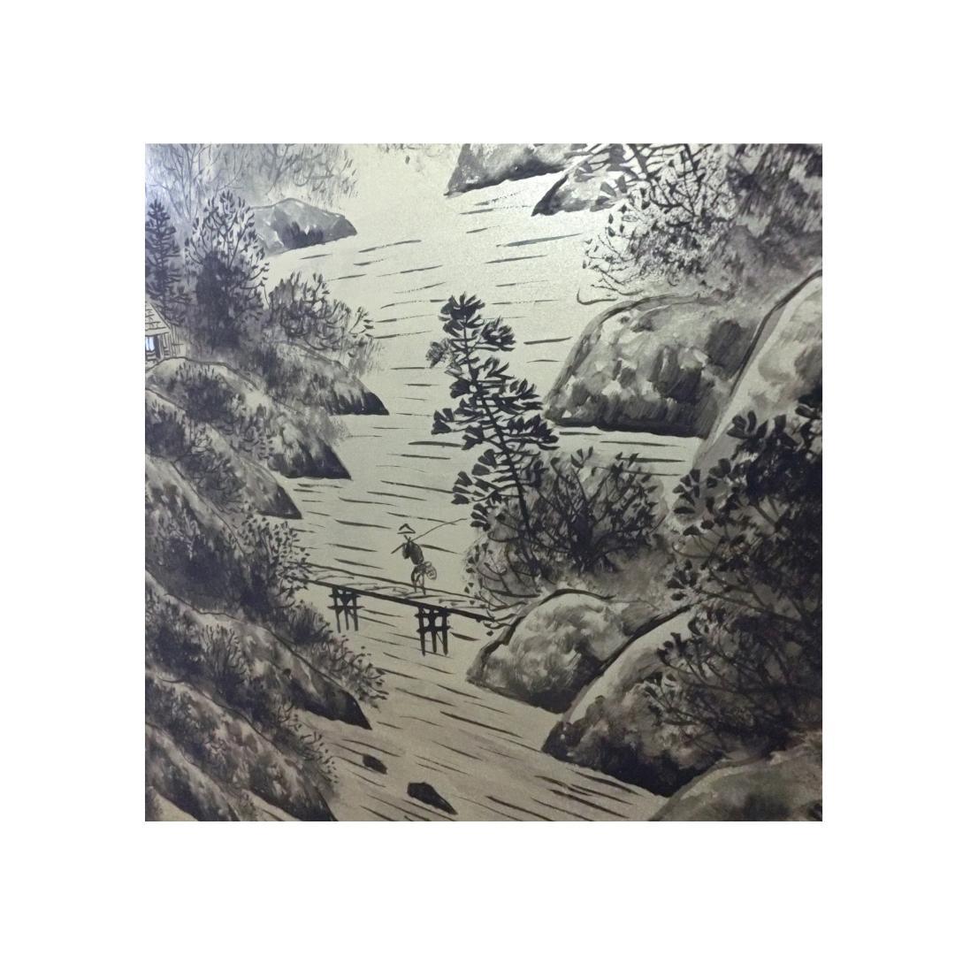 衝立 アンティーク 訳あり 和風 金砂子山水画 19番【たのメル便 対応商品】
