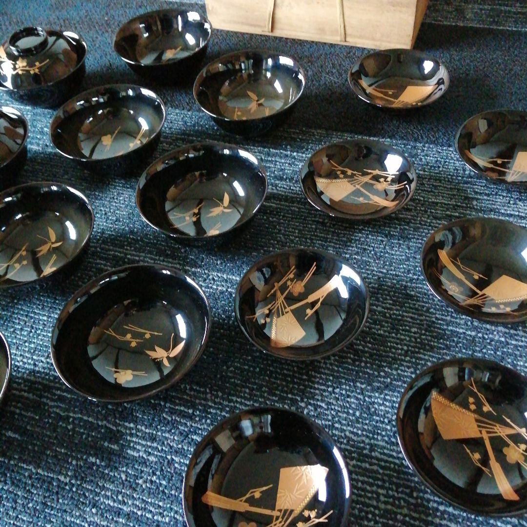 輪島塗　盛上金蒔絵扇形紋蓋付椀　10客　12.9cm　昭和初期