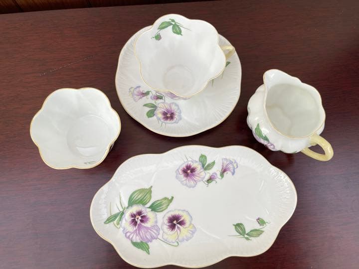 シェリー　ティーセット　パンジーの絵柄5点セット