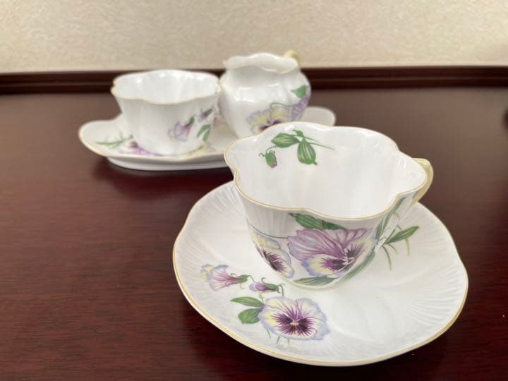 シェリー　ティーセット　パンジーの絵柄5点セット