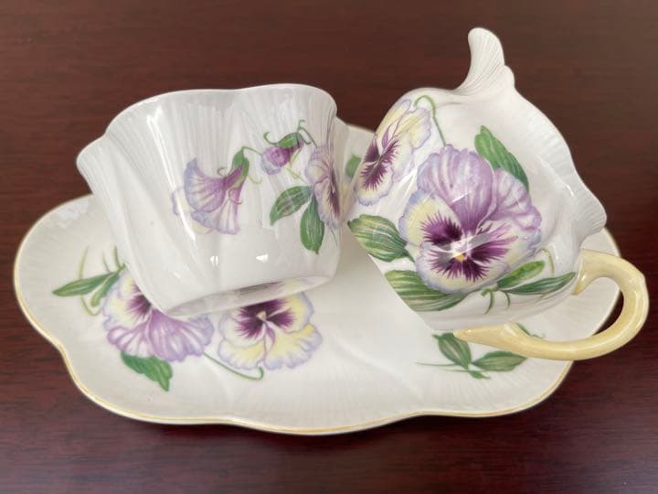 シェリー　ティーセット　パンジーの絵柄5点セット