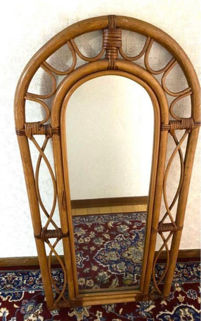 アンティーク籐ミラー