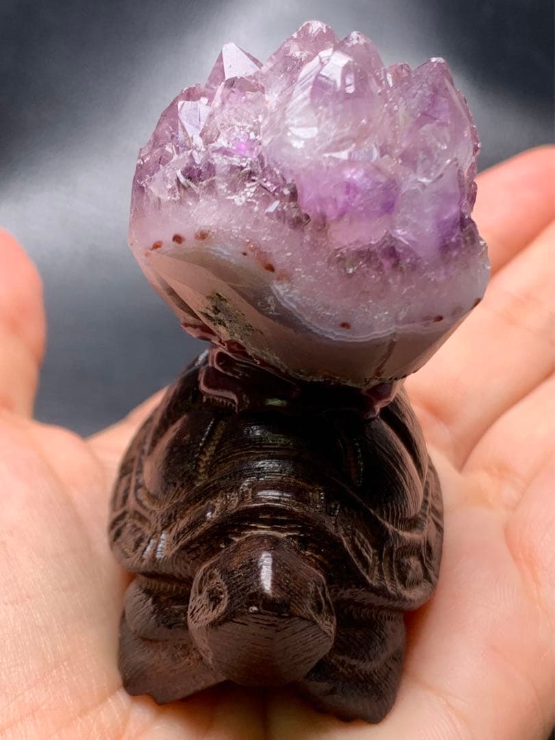 071839    ラスト❗️天然アメジスト原石　亀さんの置き物