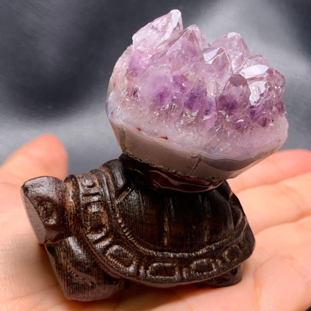 071839    ラスト❗️天然アメジスト原石　亀さんの置き物