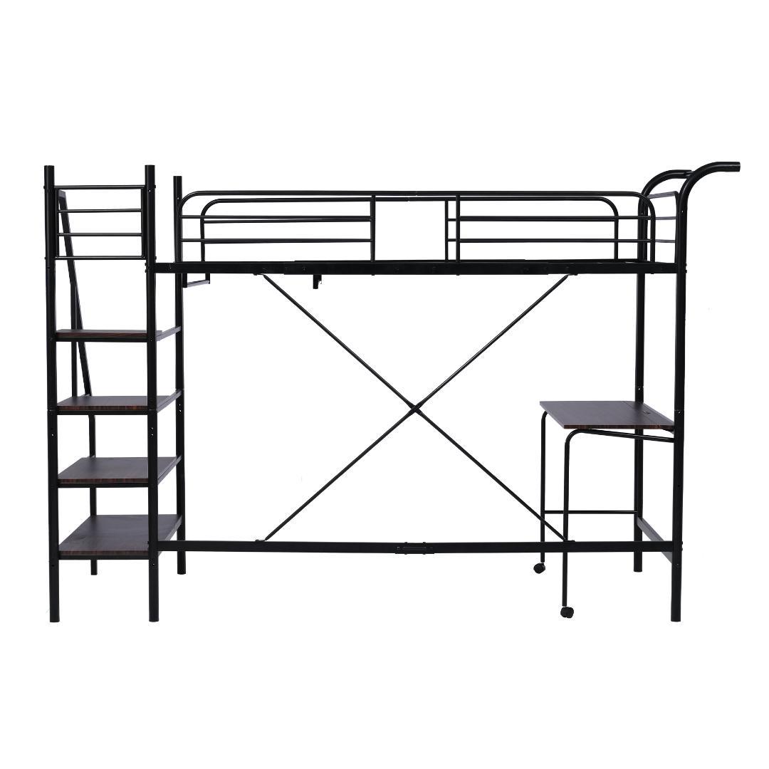 大人気✨！ロフトベッド（S）コンセント・デスク付きスチール 耐震　BLACK