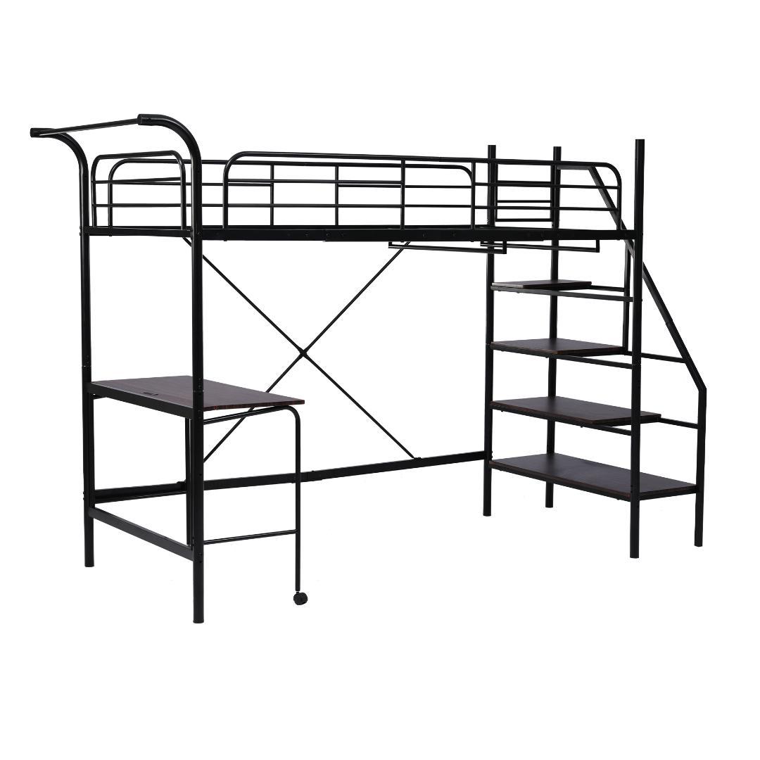 大人気✨！ロフトベッド（S）コンセント・デスク付きスチール 耐震　BLACK