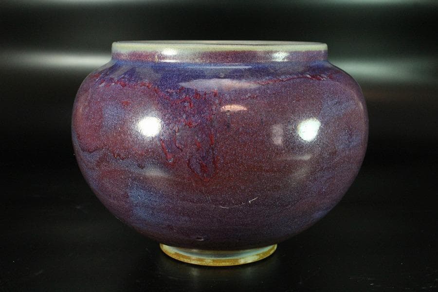 中国美術 鈞窯 斑紫釉 壷 φ23.5cm(K-LC211)