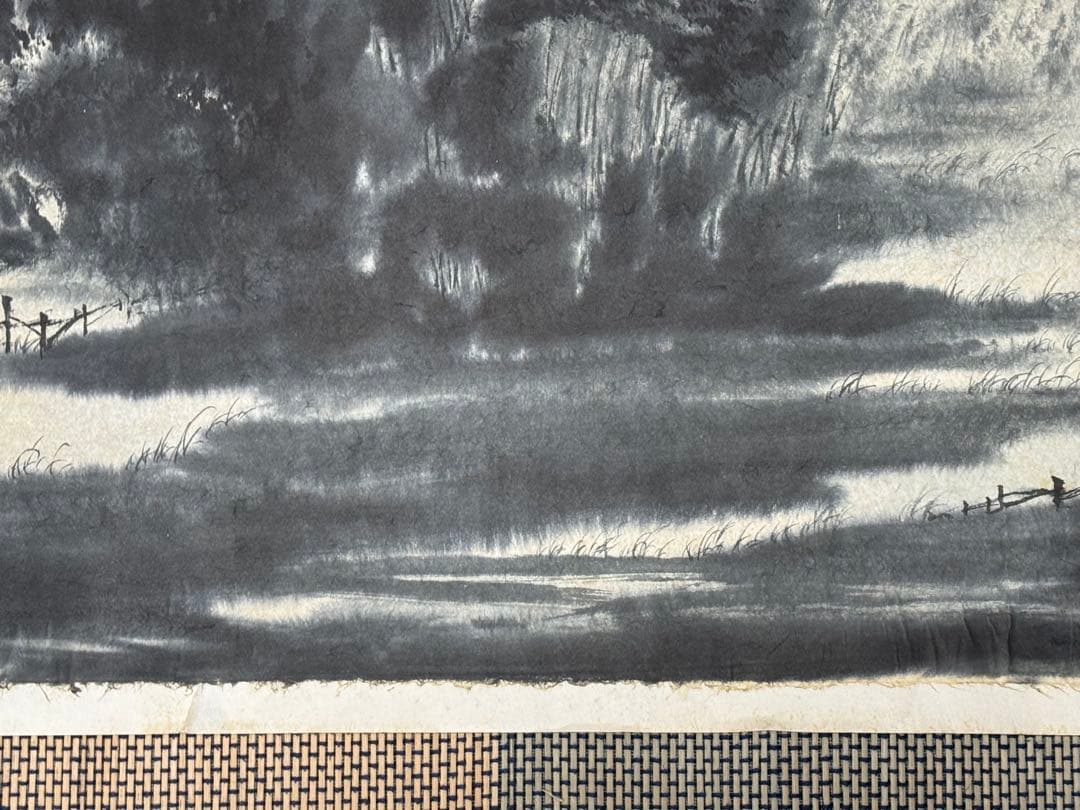 中国 蘇州画家 江和汀作 蘇州月夜 肉筆 水墨画 表具前 送料込み251211