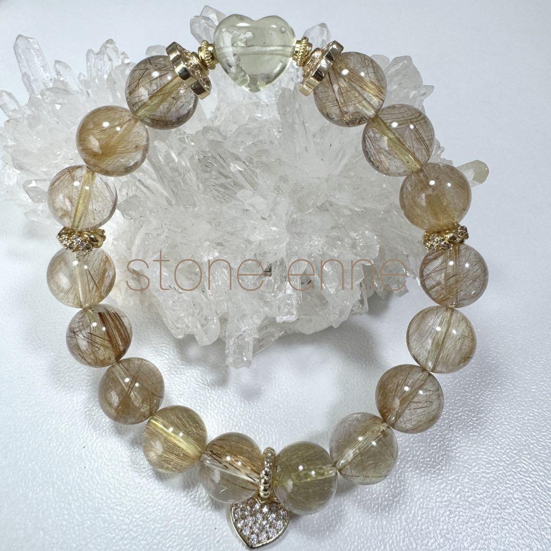 一点物　天然石ハンドメイドブレス　ルチル　リビアングラス　クリストバライト