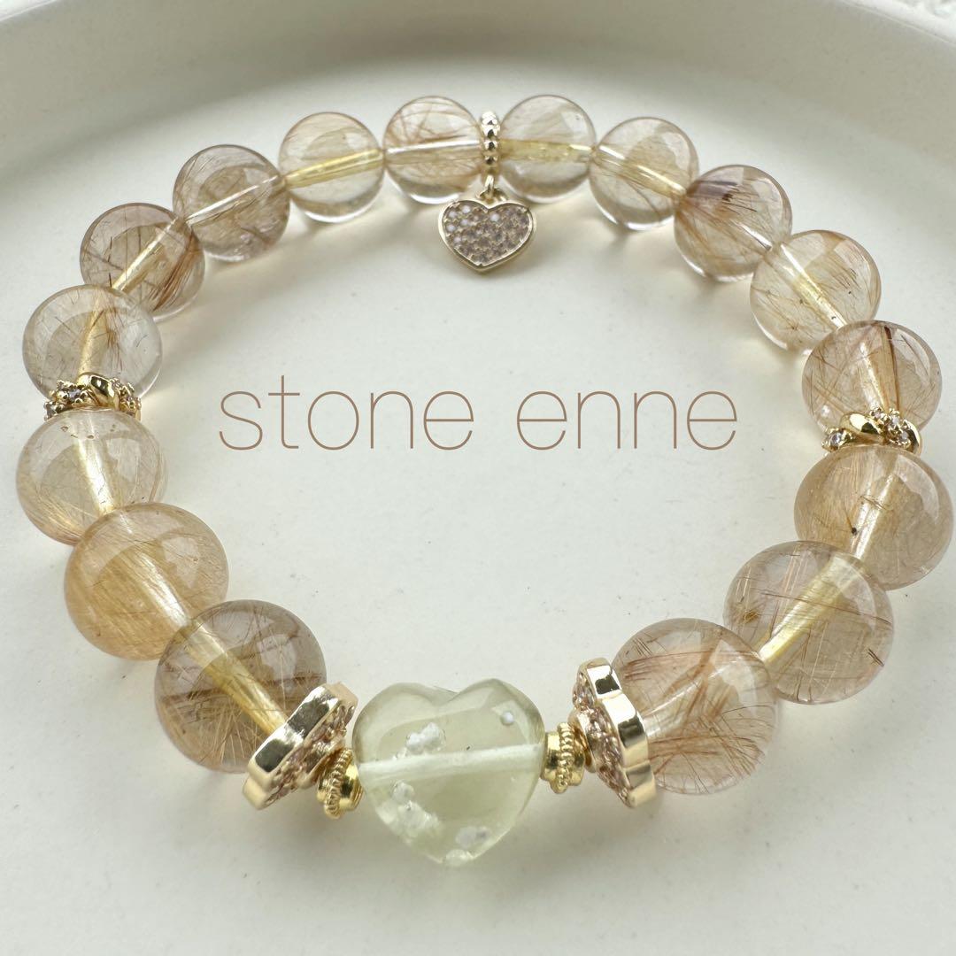 一点物　天然石ハンドメイドブレス　ルチル　リビアングラス　クリストバライト