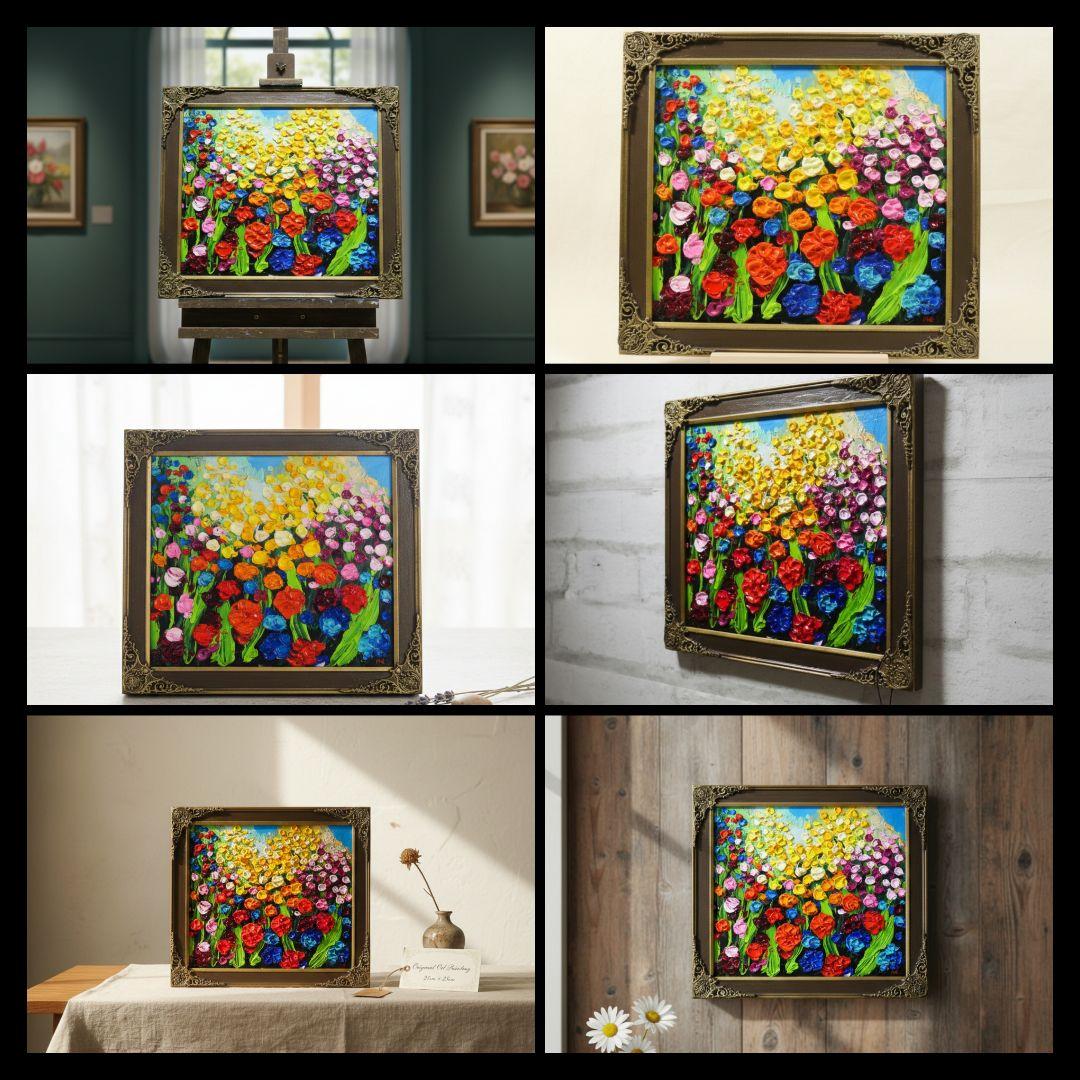 油絵 原画【colorful flower garden】色紙 ・ラッピング付 - メルカリ