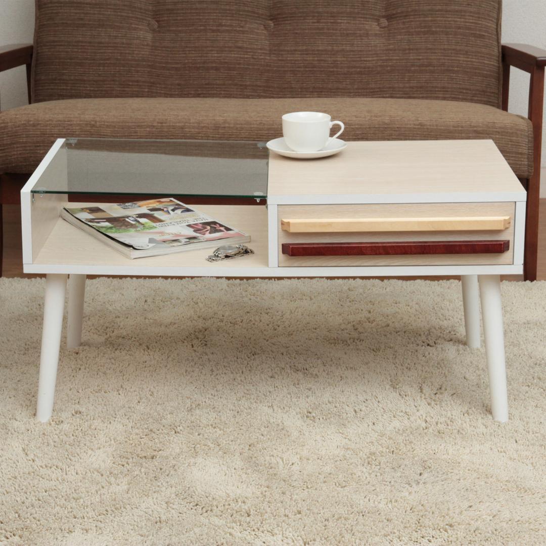 デザイン取手ローテーブル ホワイトウォッシュ W80