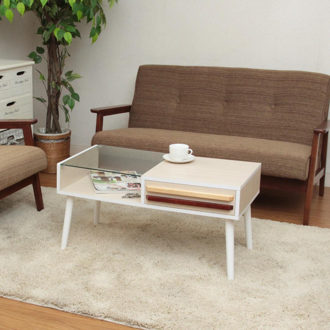 デザイン取手ローテーブル ホワイトウォッシュ W80