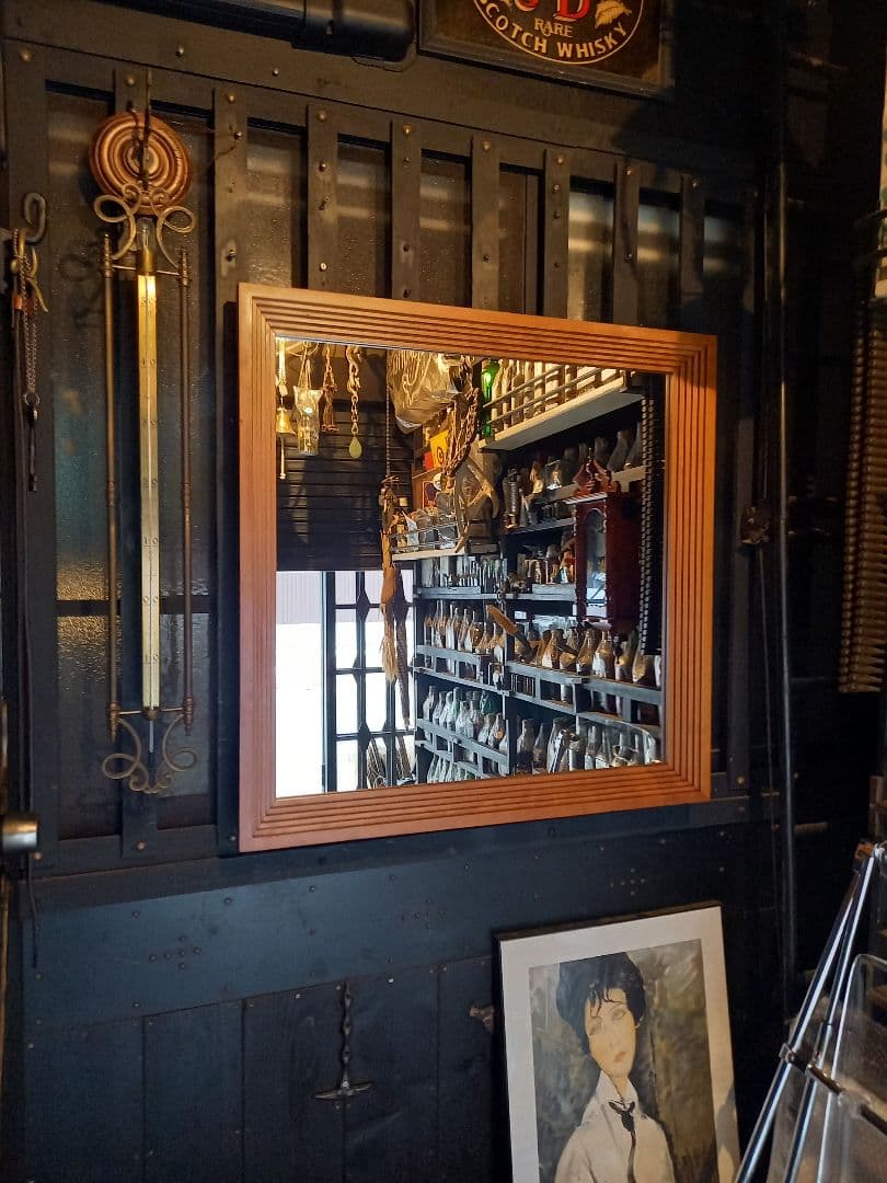 デンマーク　チーク　無垢材　アート　スクェア　フレーム　大型　ウォール　ミラー