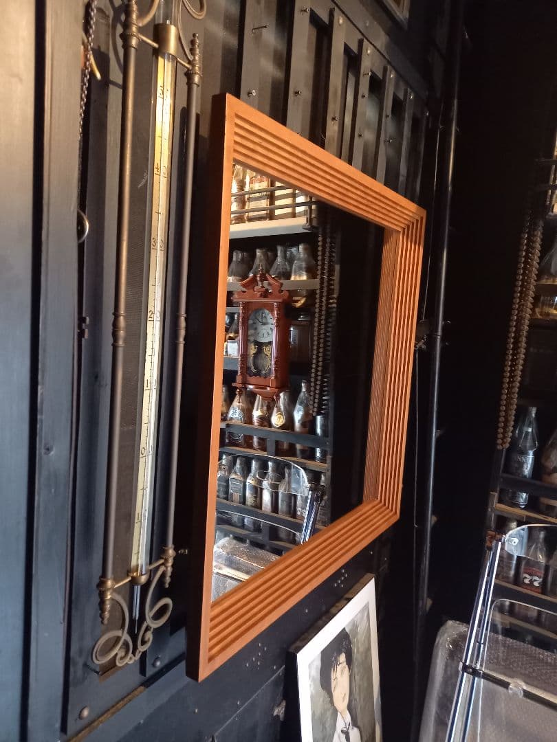 デンマーク　チーク　無垢材　アート　スクェア　フレーム　大型　ウォール　ミラー