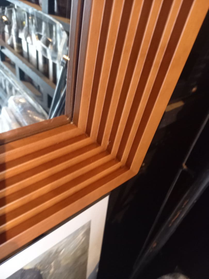 デンマーク　チーク　無垢材　アート　スクェア　フレーム　大型　ウォール　ミラー