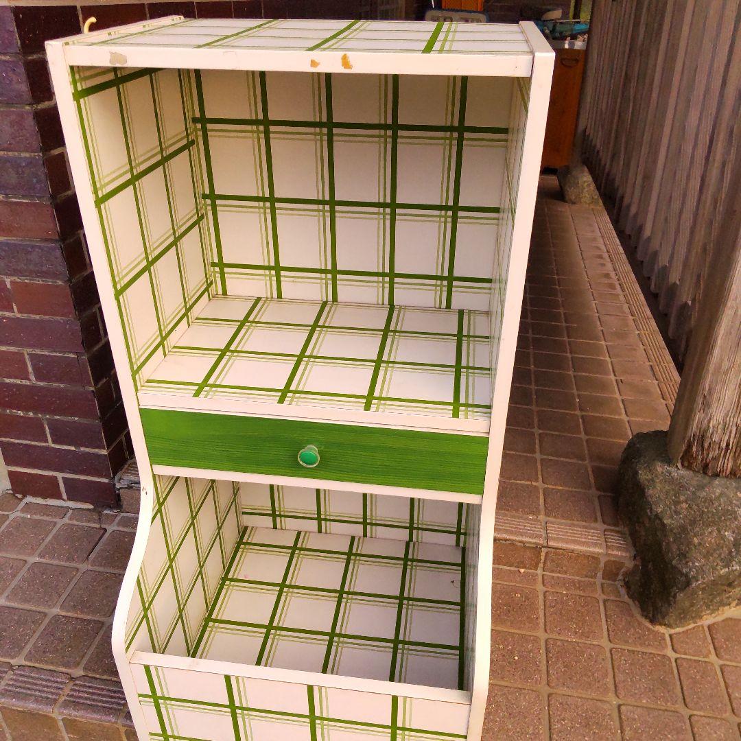 グ*ル様 昭和レトロ 飾り棚 グリーン 緑 チェスト ポップ チェック オープン