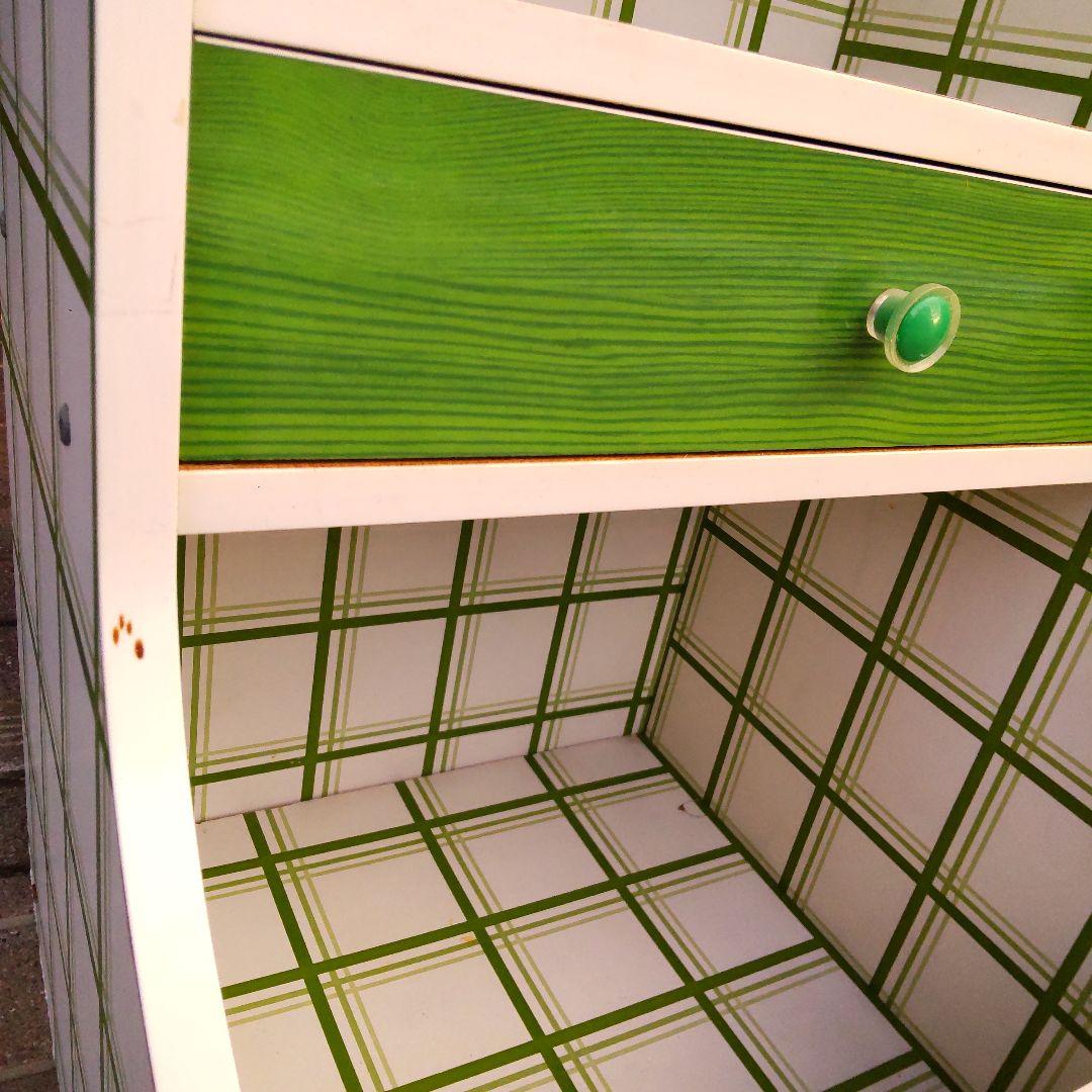 グ*ル様 昭和レトロ 飾り棚 グリーン 緑 チェスト ポップ チェック オープン