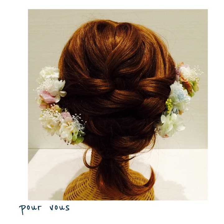 【新作】チュールリボンとあじさいとかすみ草のヘッドドレス