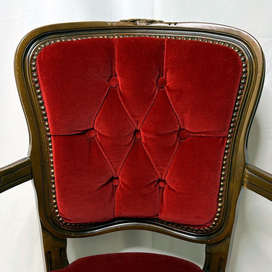 椅子　チェア　アンティーク　レトロ　木製　木彫　レッド　赤