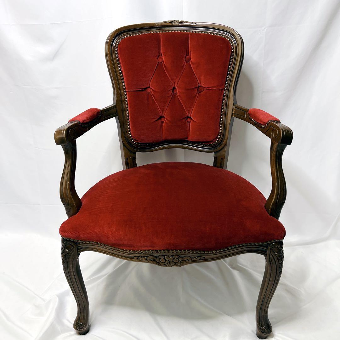 椅子　チェア　アンティーク　レトロ　木製　木彫　レッド　赤