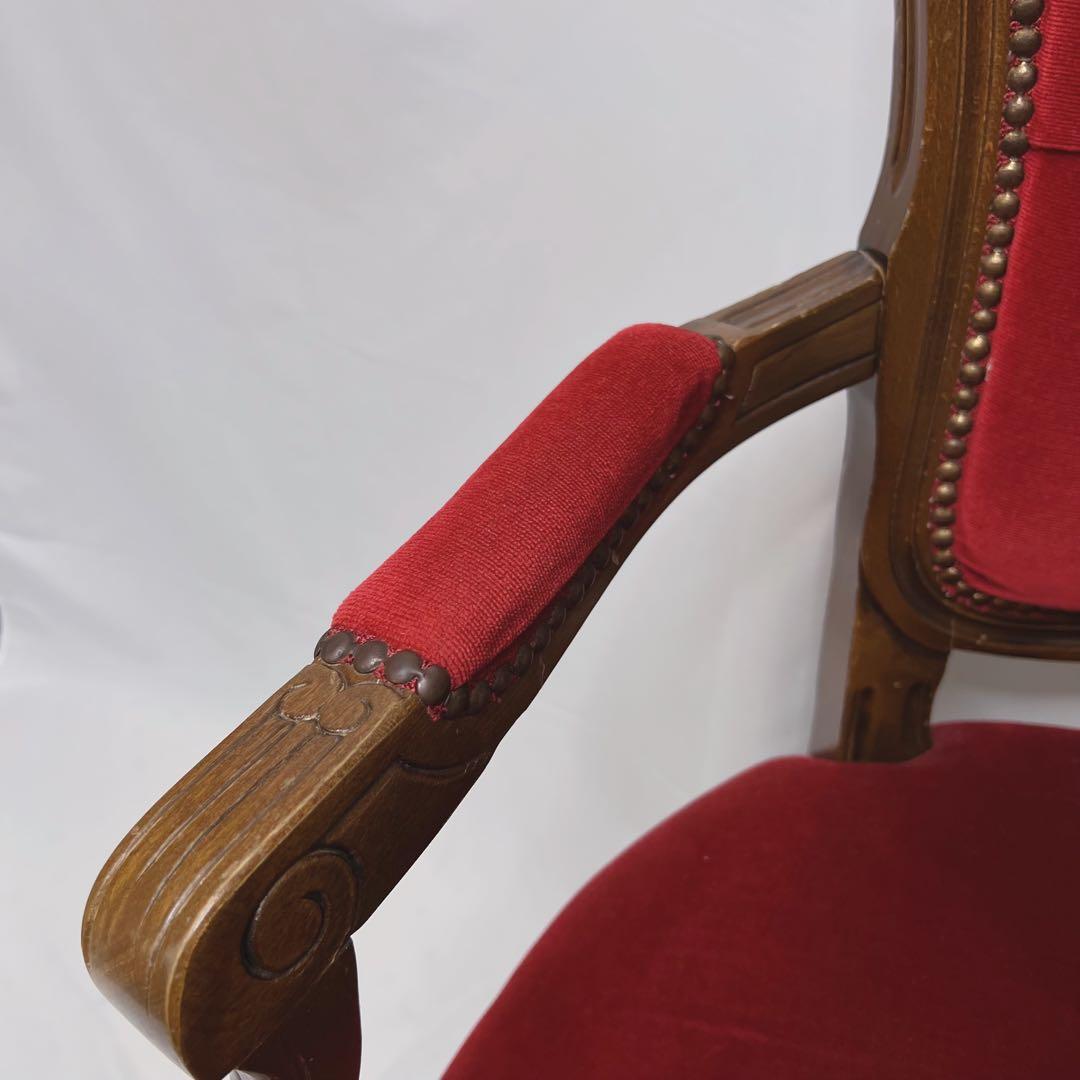 椅子　チェア　アンティーク　レトロ　木製　木彫　レッド　赤