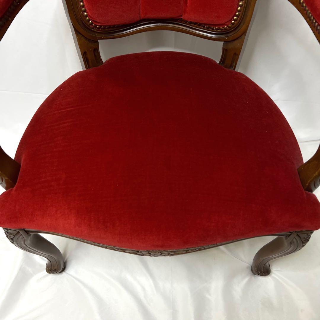 椅子　チェア　アンティーク　レトロ　木製　木彫　レッド　赤