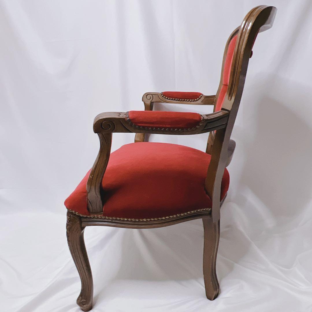 椅子　チェア　アンティーク　レトロ　木製　木彫　レッド　赤