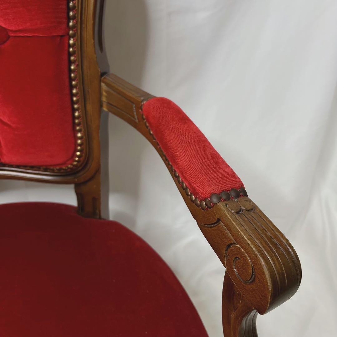 椅子　チェア　アンティーク　レトロ　木製　木彫　レッド　赤