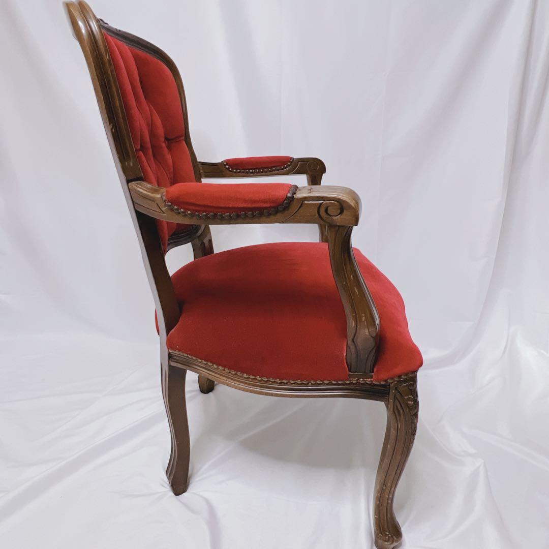 椅子　チェア　アンティーク　レトロ　木製　木彫　レッド　赤