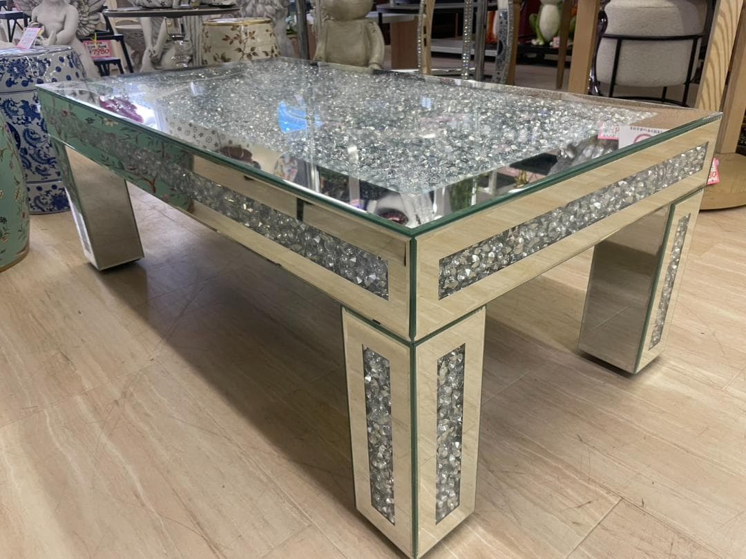 キラキラ　センターテーブル　ミラー　シルバー　ローテーブル　座卓　幅110　机