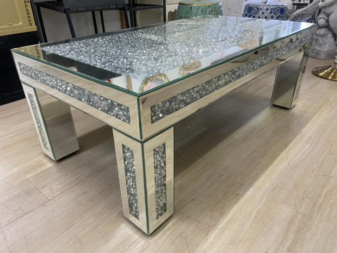 キラキラ　センターテーブル　ミラー　シルバー　ローテーブル　座卓　幅110　机