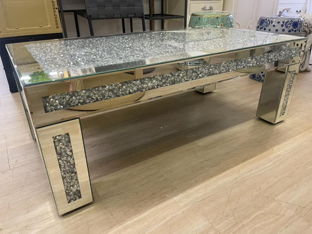 キラキラ　センターテーブル　ミラー　シルバー　ローテーブル　座卓　幅110　机