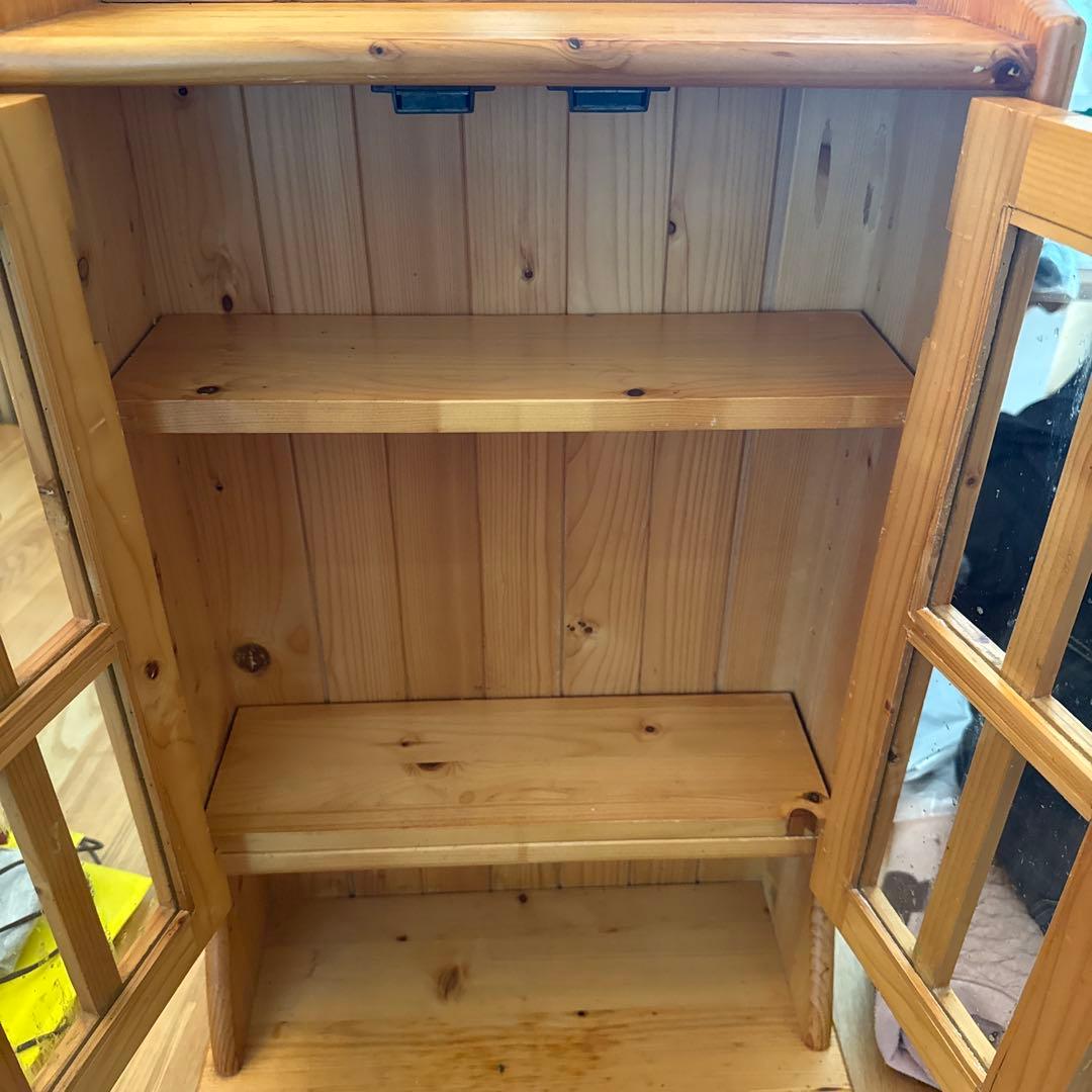 アンティーク　木製ガラス扉キャビネット 2段棚