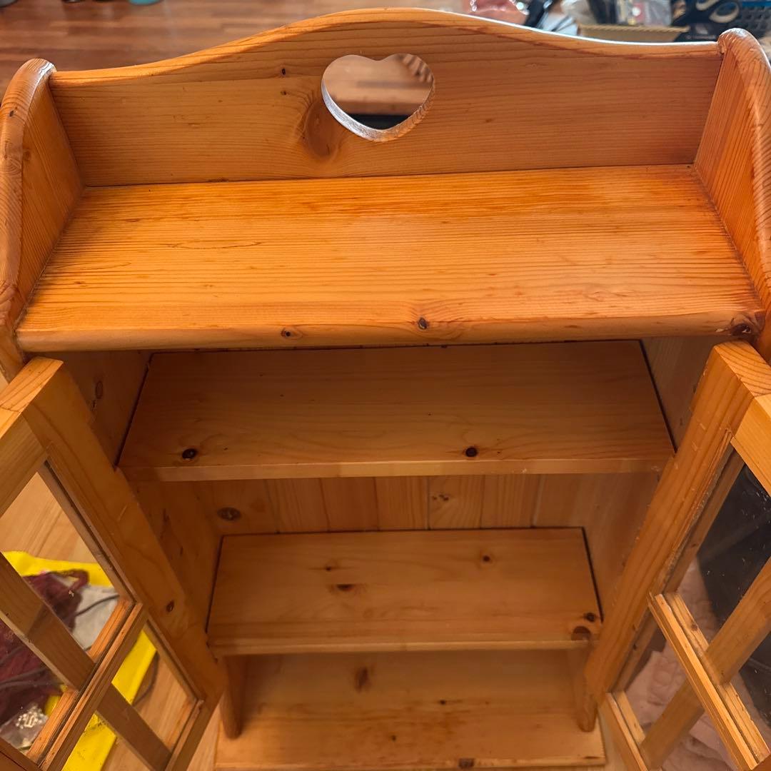 アンティーク　木製ガラス扉キャビネット 2段棚