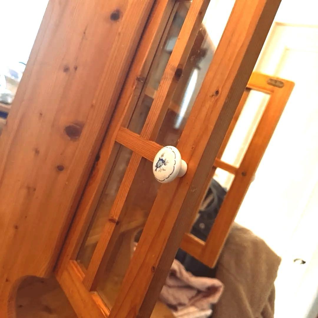 アンティーク　木製ガラス扉キャビネット 2段棚