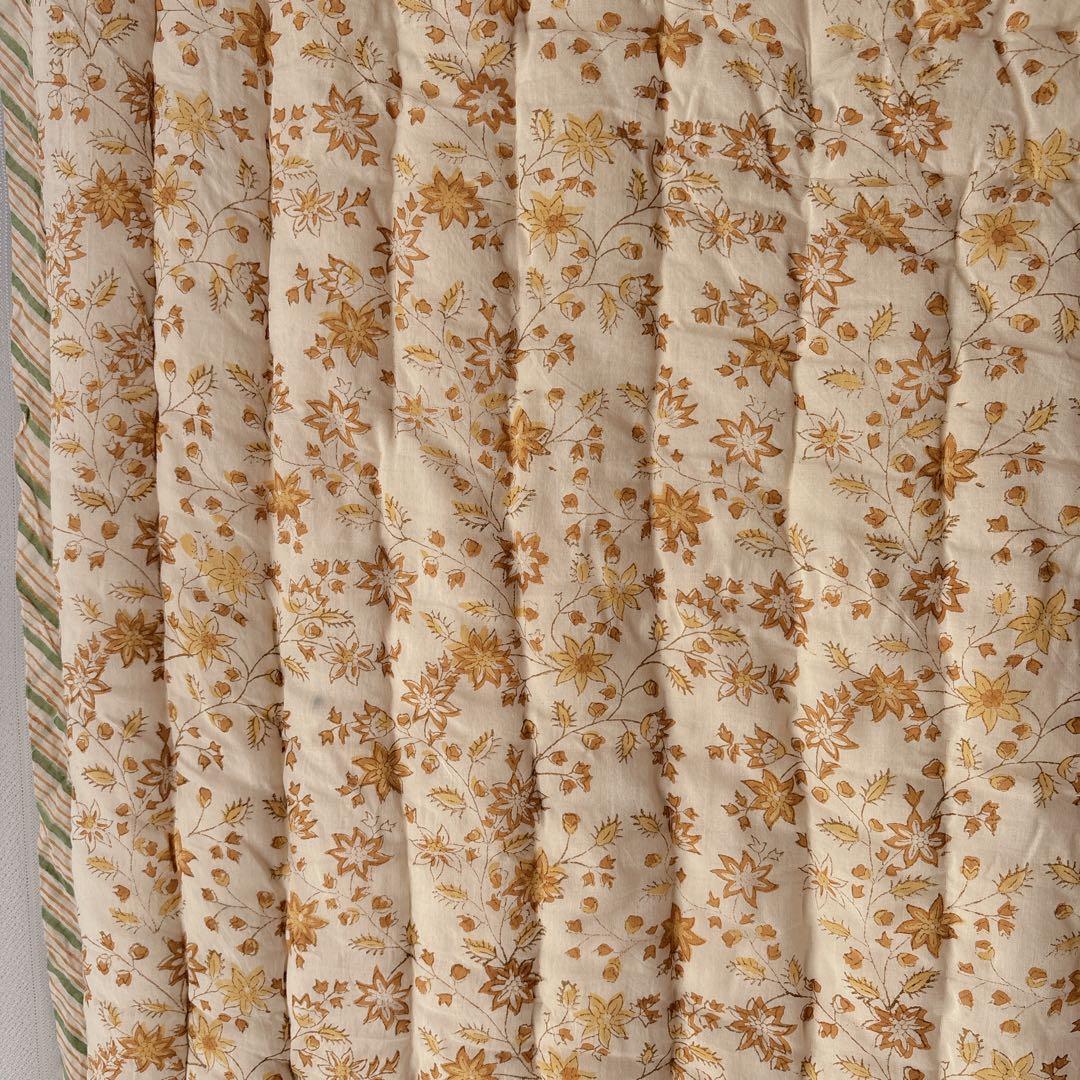 未使用※大判　インド ブロックプリント 中綿入りキルト ベビーイエロー　カバー