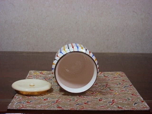 今日庵　加藤丈佳作　紅毛写　茶入　箱：太翁在印　共箱　古物。