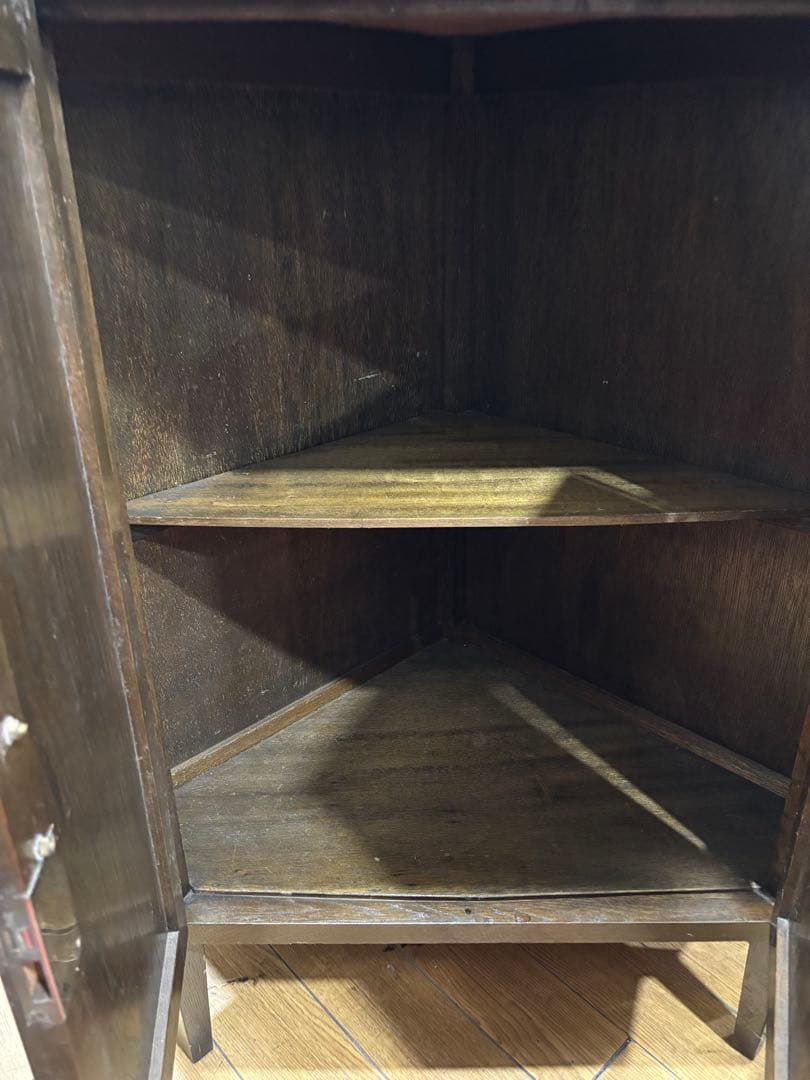 T61 ダークブラウン コーナーキャビネット 昭和レトロ