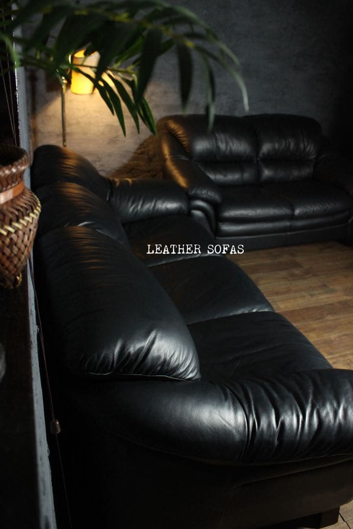 首都圏送無料〜 売り切り特価 IDC 大塚家具 ブラックレザーソファ2台セット