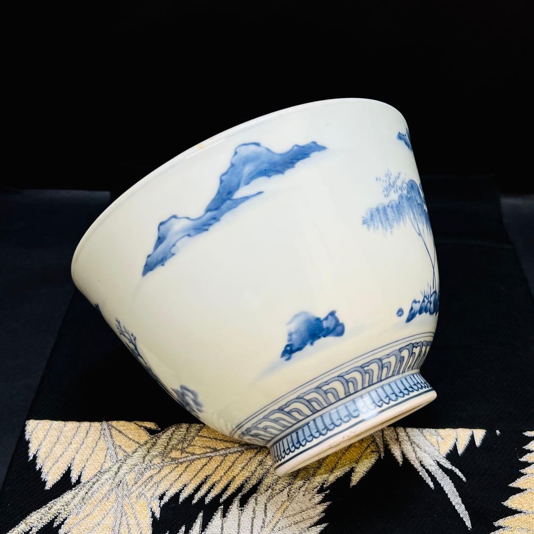 希少】宮内庁御用達 深川製磁 オールド 染付山水人物文 大鉢大碗深鉢 1