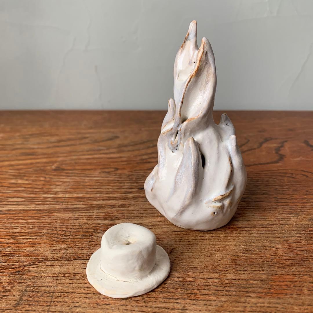 妻の作った　白い炎　香炉　お香立て　陶芸　妖怪　つるべ火