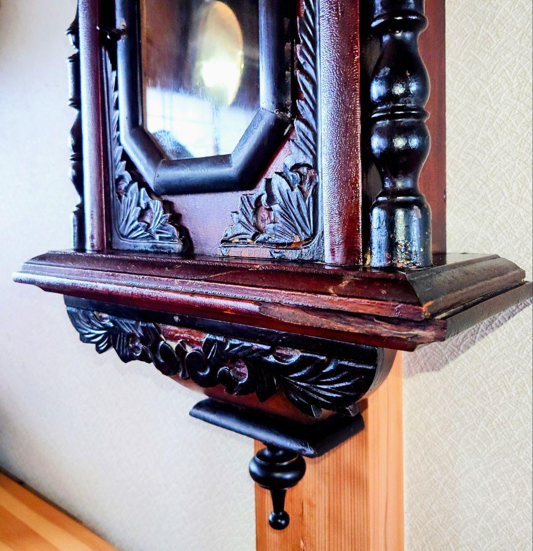 〈稼働・美品〉横浜エムズイ商会　鎌倉彫り装飾ひまわり型ゼンマイ振り子時計　古時計