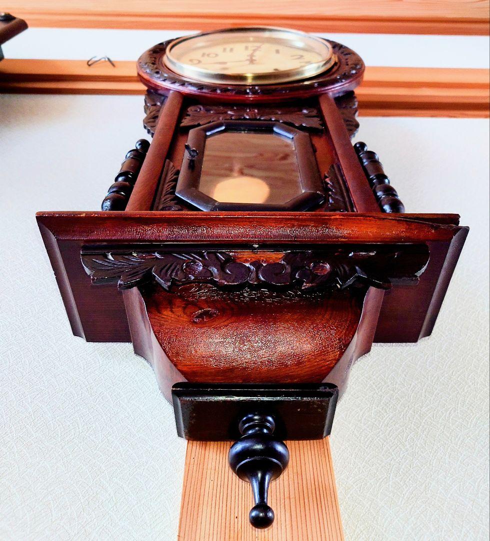 〈稼働・美品〉横浜エムズイ商会　鎌倉彫り装飾ひまわり型ゼンマイ振り子時計　古時計